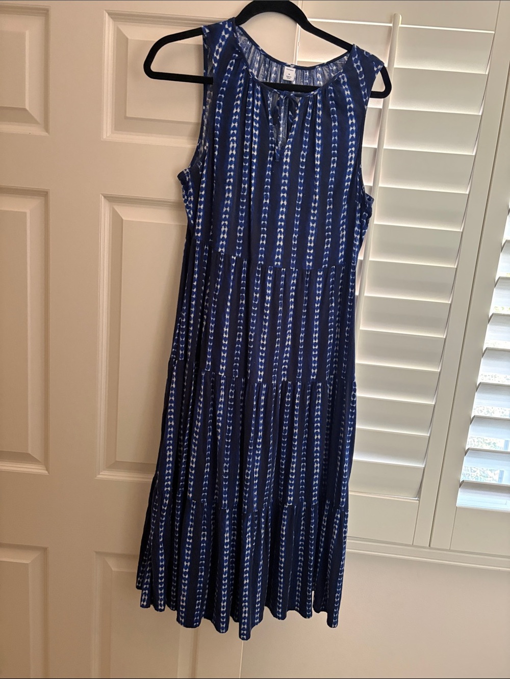 Old Navy Navy and White Striped Tie-Neck Tiered Maxi Dress